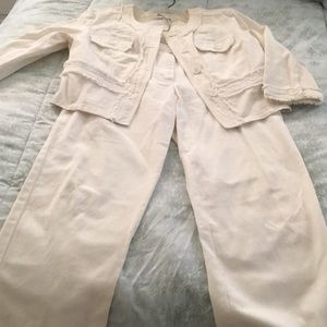 Ladies off white fringed denim pants set size 10